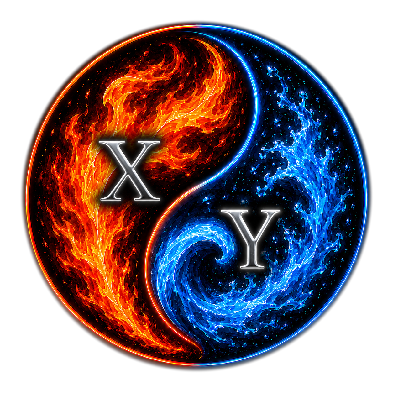 Fire and water symbol marked X and Y