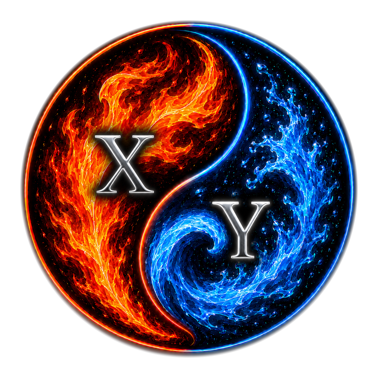 Fire and water symbol marked X and Y